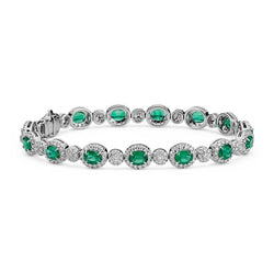8.50 Ct Green Emerald And Diamond Tennis Bracelet 14K White Gold