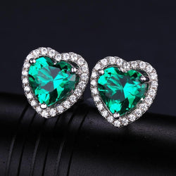 8.50 Ct Halo Heart Cut Green Emerald With Diamond Stud Earring
