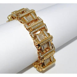 12 Carats Small Sparkling Diamonds Men's Bracelet 14K Gold Yellow