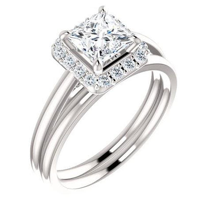 1.5 Ct Halo Princess Round Diamond Wedding Men Women Ring Band Halo Ring