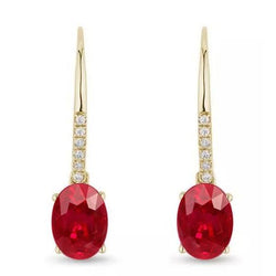 8.60 Ct  Ruby With Diamonds Dangle Earrings Yellow Gold 14K