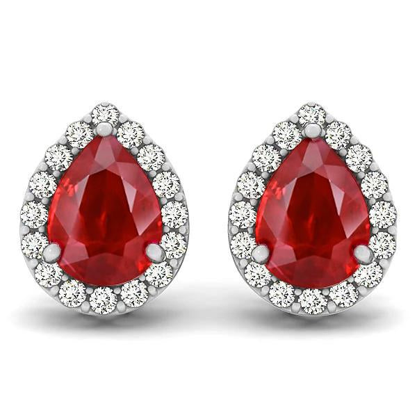 8.60 Ct Three Prong Set Ruby And Diamonds Studs Halo Earrings Gold 14K Gemstone Earring