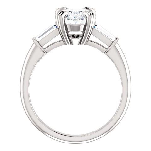 Three Stone Ring 2 Carats Oval Center Diamond 3 Stone Engagement Ring 14K White Gold