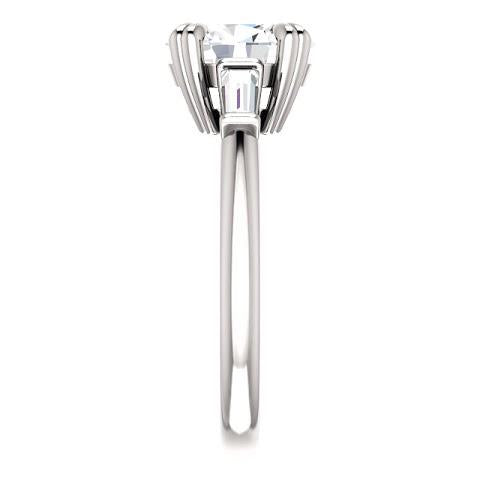 2 Carats Oval Center Diamond 3 Stone Engagement Ring 14K White Gold Three Stone Ring