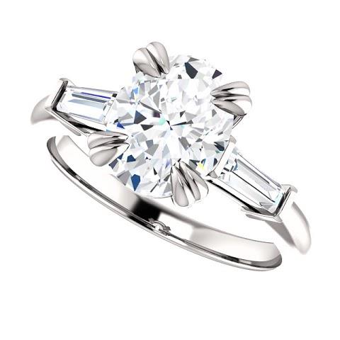 1.2 Ct Oval Center Diamond Three Stone Ring 14K White Gold Three Stone Ring