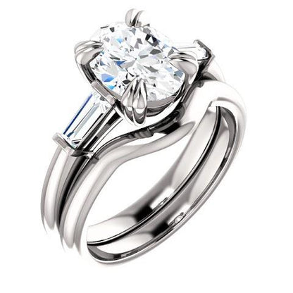 1.2 Ct Oval Center Diamond Three Stone Ring 14K White Gold Three Stone Ring