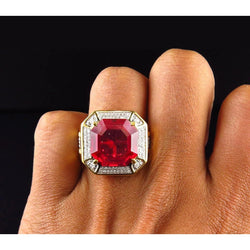 8.75 Ct Red Asscher Cut Ruby And Diamond Wedding Ring Gold Jewelry