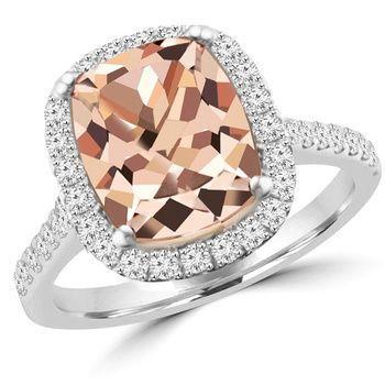  New Stylish  Sparkling Morganite And Diamonds   White Gold  Gemstone Ring