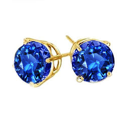 8 Carat Round Ceylon Blue Sapphire Stud Earrings Yellow Gold
