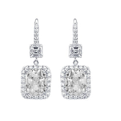 8 Carats Old Cut Oval White Gold Diamond Halo Dangle Earrings