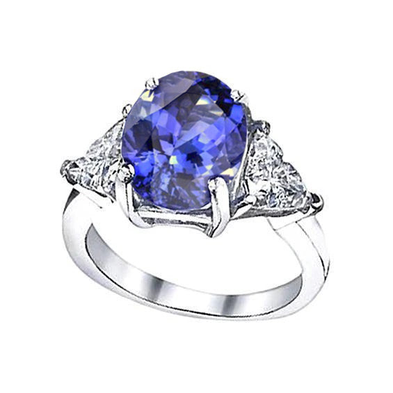 New Stylish Oval Tanzanite Diamond Three Stone Anniversary Ring