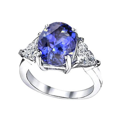 New Stylish Oval Tanzanite Diamond Three Stone Anniversary Ring