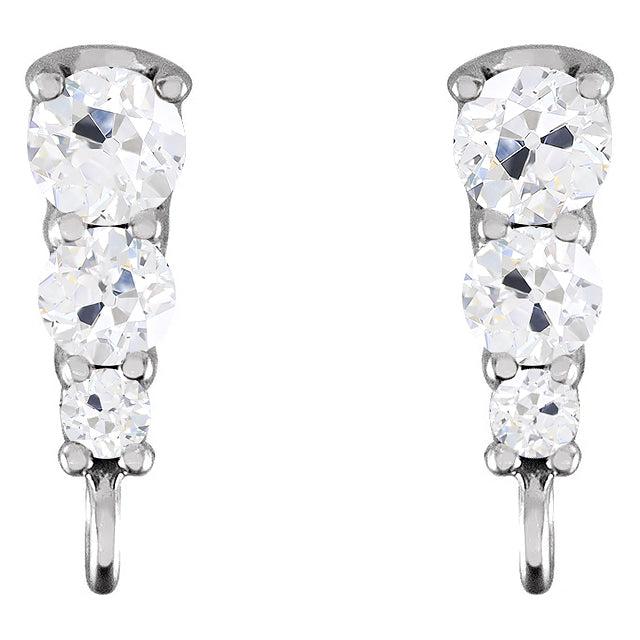 8 Carats Round Old Miner 3 Stone Diamond Stud Earrings White Gold