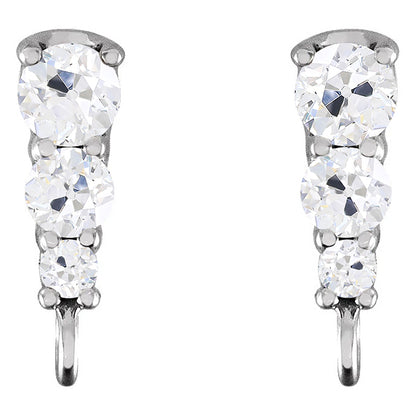 8 Carats Round Old Miner 3 Stone Diamond Stud Earrings White Gold