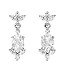 8 Carats White Gold Diamond Drop Earrings Oval and Marquise Old Cut
