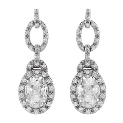 8 Carats White Gold Diamond Halo Drop Oval Old Mine Cut Earrings