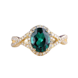 8 Ct Green Emerald Stone Ring With Natural Earth Mined Diamond Jewelry Yellow Gold 14K
