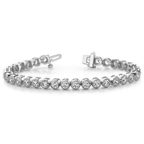 8 Carats Round Bezel Set Diamond Bracelet White Gold Jewelry Sparkling Tennis Bracelet