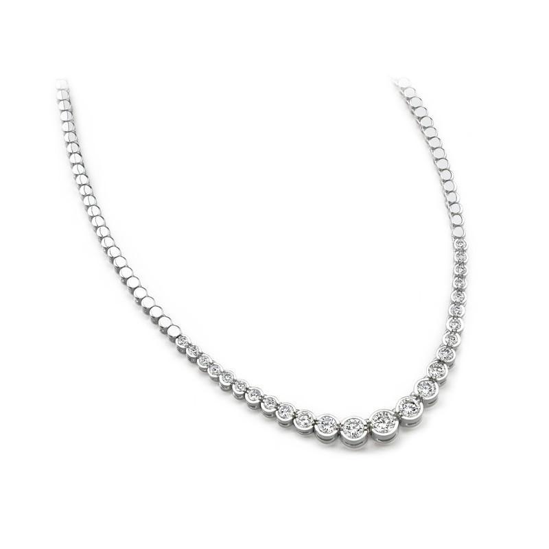 8 Carats Bezel Set Natural Diamonds Necklace White Gold 14K