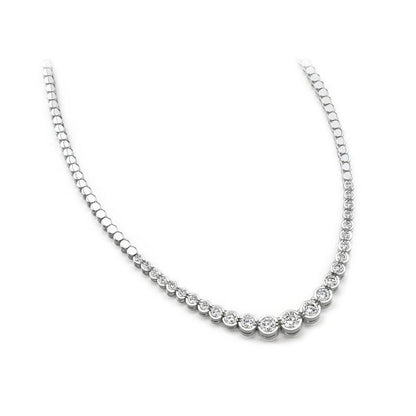 8 Carats Bezel Set Natural Diamonds Necklace White Gold 14K