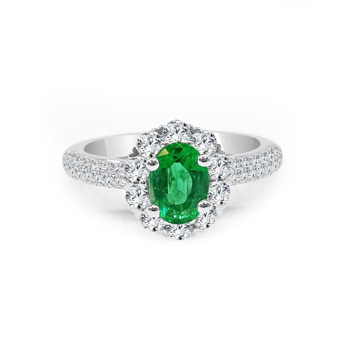 8 Carats Colombian Green Emerald And Natural Earth Mined Diamonds Engagement Ring White Gold 14K