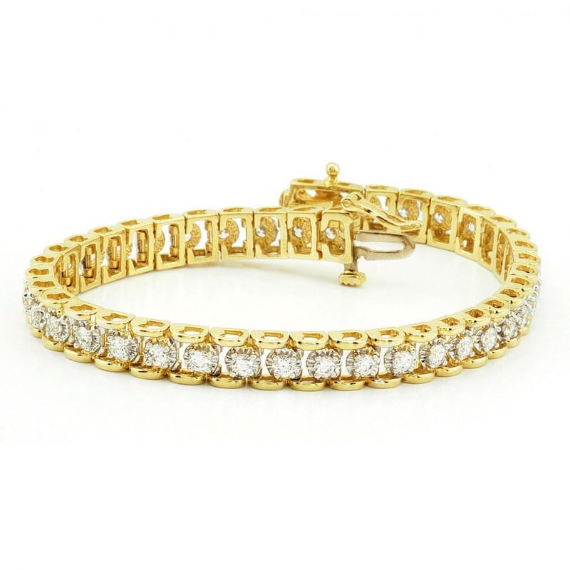 8 Carats Round Lab Grown Diamonds Tennis Bracelet Yellow Gold