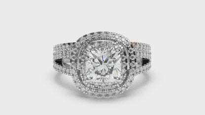 Cushion Cut With Round Natural Earth Mined Diamond Ring 3.50 Carats 14K White Gold