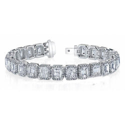 Real  9 Carats Emerald And Round Diamond Tennis Bracelet White Gold Jewelry