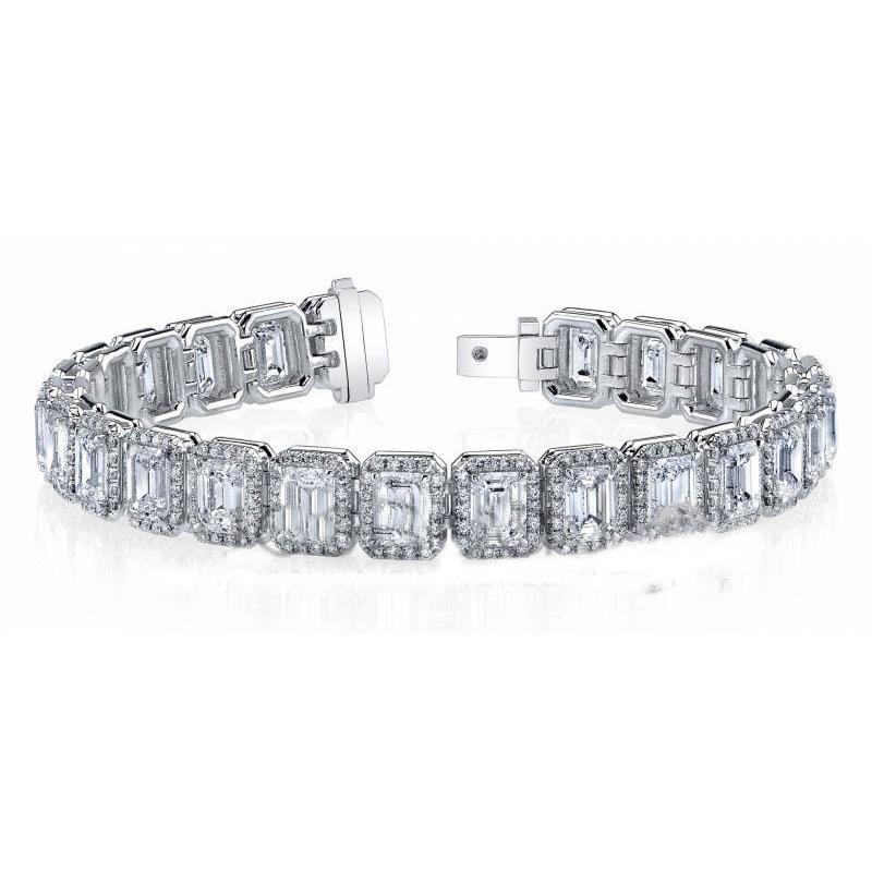 9 Carats Emerald And Round Diamond Tennis Bracelet White Gold Jewelry Tennis Bracelet