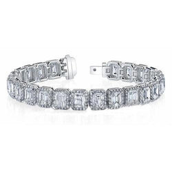 Real  28 Carats Emerald And Diamond Tennis Bracelet White Gold Jewelry
