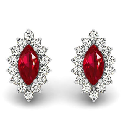   Gorgeous fancy anniversary   Marquise Ruby With Diamonds Studs Earrings White Gold