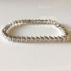 Real  7.60 Carats Round Prong Set Diamond Bracelet White Gold 14K