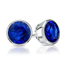 9 Ct Big Blue Round Cut Sapphire Gemstone Stud Earring White Gold