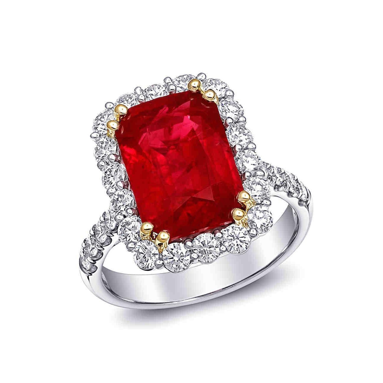  LAdies Red Cushion Shape Ruby Diamond Wedding Ring Two Tone Gold   Gemstone Ring