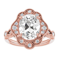 9.75 Carats Halo Wedding Ring Oval Old Miner Diamonds Milgrain Shank