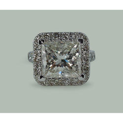 9 Carats Huge Princess Diamond Ring With Accents White Gold 14K