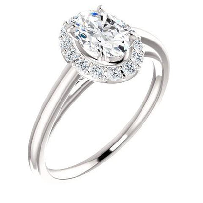 Halo Ring 2 Carats Oval Cut Diamond Engagement Ring 14K White Gold