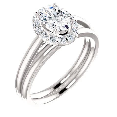 1.15 Ct Oval Center Diamond Engagement Ring 14K White Gold Halo Ring