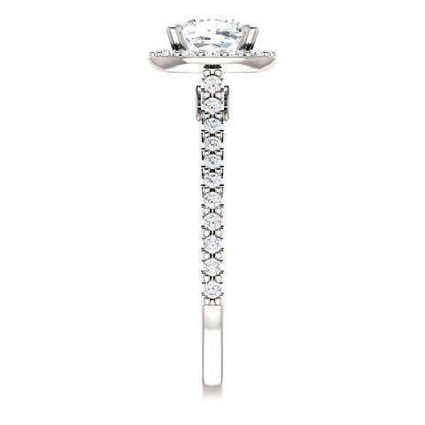 Halo Ring 1.35 Ct Halo Cushion & Round Diamond Wedding Ring Band 14K White Gold