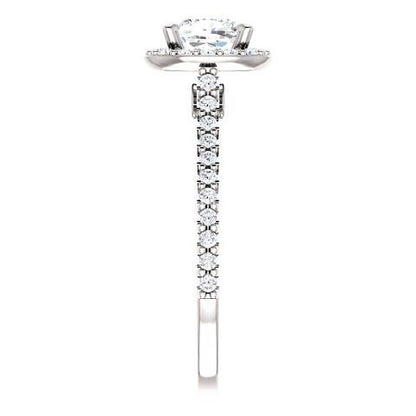 Halo Ring 1.35 Ct Halo Cushion & Round Diamond Wedding Ring Band 14K White Gold