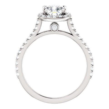 1.35 Ct Halo Cushion & Round Diamond Wedding Ring Band 14K White Gold Halo Ring