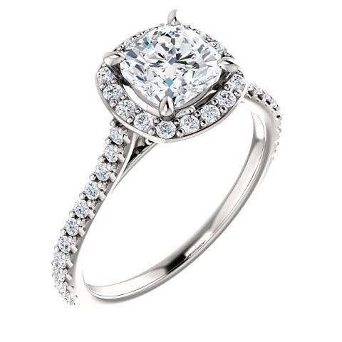 1.35 Ct Halo Cushion & Round Diamond Wedding Ring Band 14K White Gold Halo Ring
