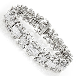 14 Carats Princess & Round Natural Earth Mined Diamond Mens Bracelet White Gold 14K