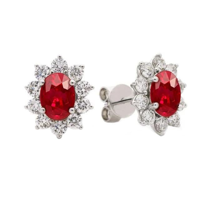 natural round ruby 9.50ct earring front view