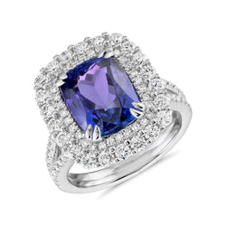 9.50 Ct Cushion Tanzanite And Natural Earth Mined Diamond Ring White Gold 14K