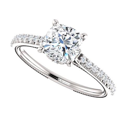 Cushion Brilliant Engagement White Gold Diamond Solitaire Ring with Accents