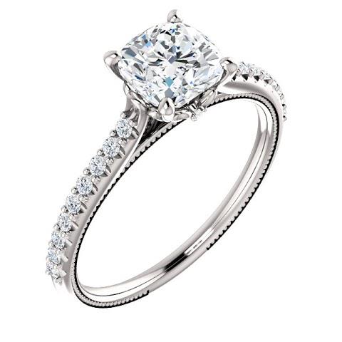Cushion Brilliant Engagement White Gold Ring with Accents