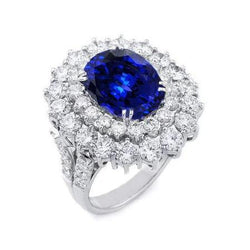 9.75 Ct Sri Lanka Blue Sapphire Diamonds Anniversary Ring White Gold