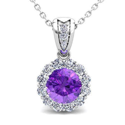 9.90 Carats Round Cut Amethyst And Diamond Pendant Necklace