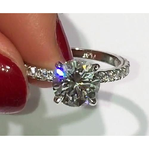  Diamond Engagement Platinum Round Diamonds Solitaire Ring with Accents